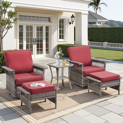 Feishominhoo Outdoor Swivel Rocker Patio Chairs,Gray Wicker Rocking Glider Chairs Set of 2 with Ottomans, Side Table and Beige Cushions Outdoor Patio Furniture for Balcony Porch Deck