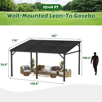 VEIKOUS 14' x 10' Outdoor Hardtop Gazebo, Patio Lean-to Pergola W/Heavy Duty Galvanized Metal Roof, Black