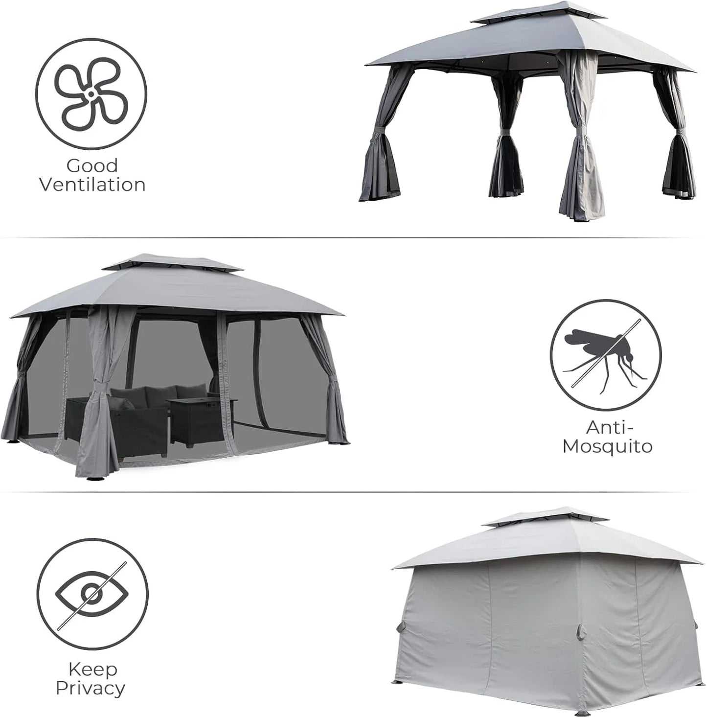 Simenmax 10? x 13? Steel Patio Gazebo, with Mesh Netting and Double Vented Roof