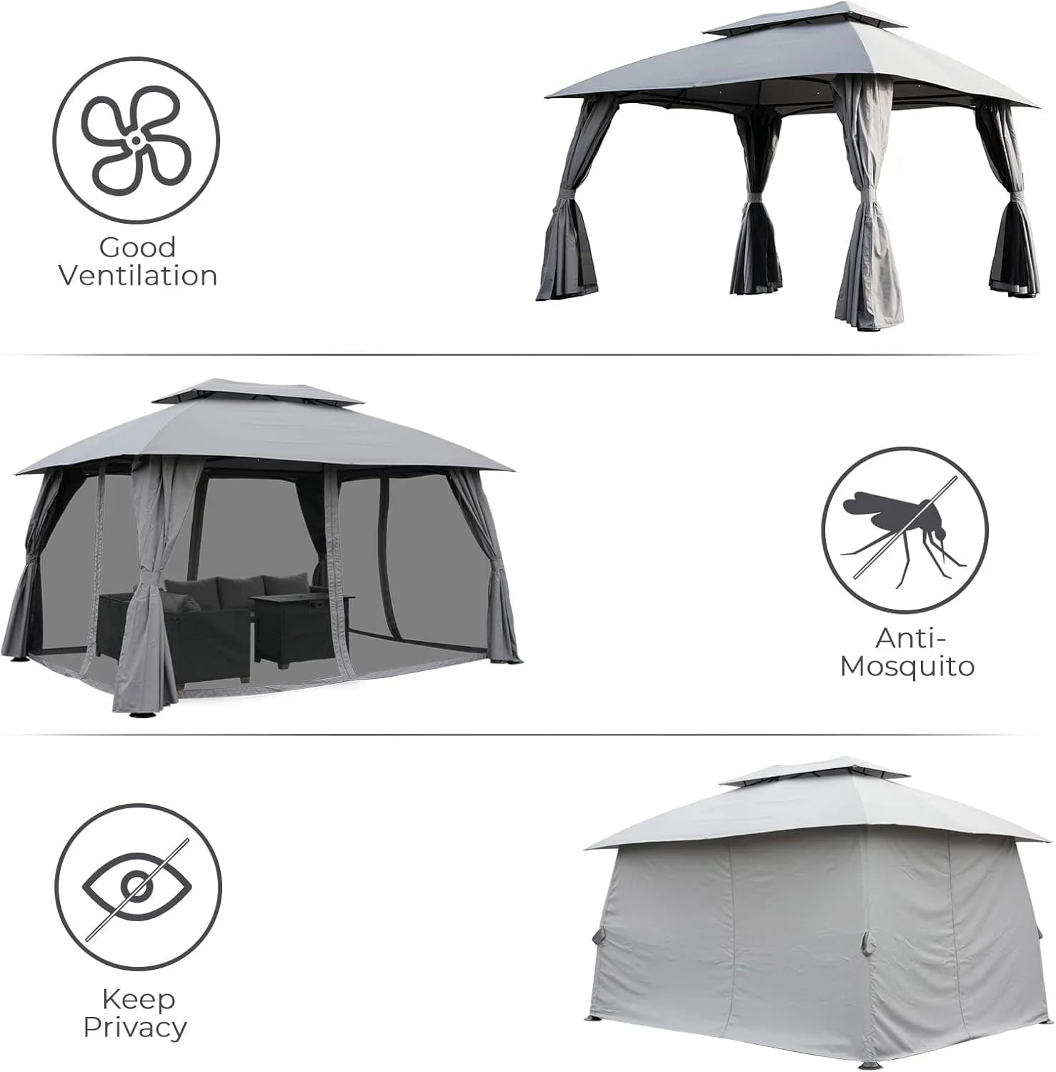 Simenmax 10? x 13? Steel Patio Gazebo, with Mesh Netting and Double Vented Roof