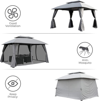Simenmax 10? x 13? Steel Patio Gazebo, with Mesh Netting and Double Vented Roof