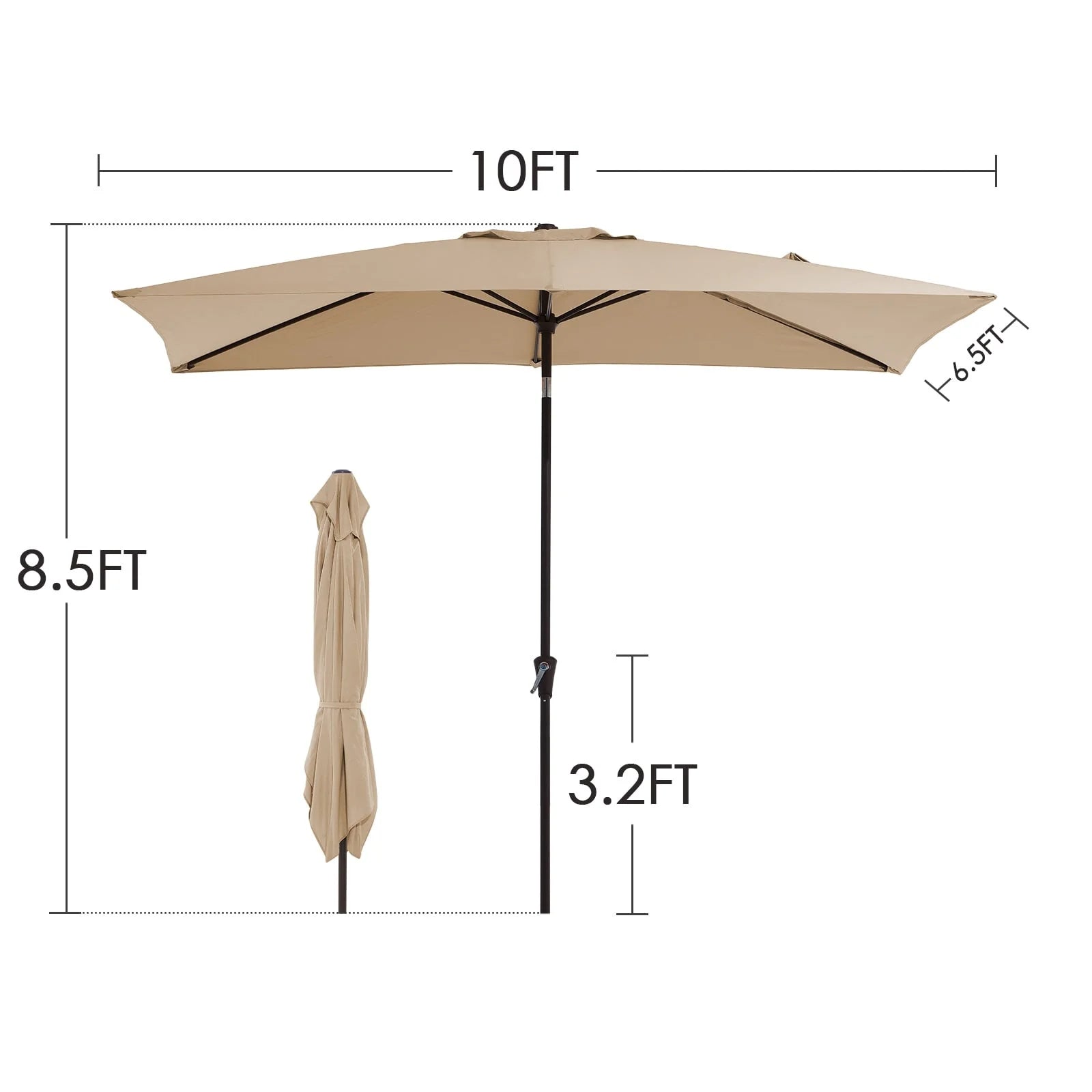 JEAREY 6.5*10ft Rectangular Patio Market Umbrella with Crank & Tilt, UV & Water-Resistant Canopy Navy Blue
