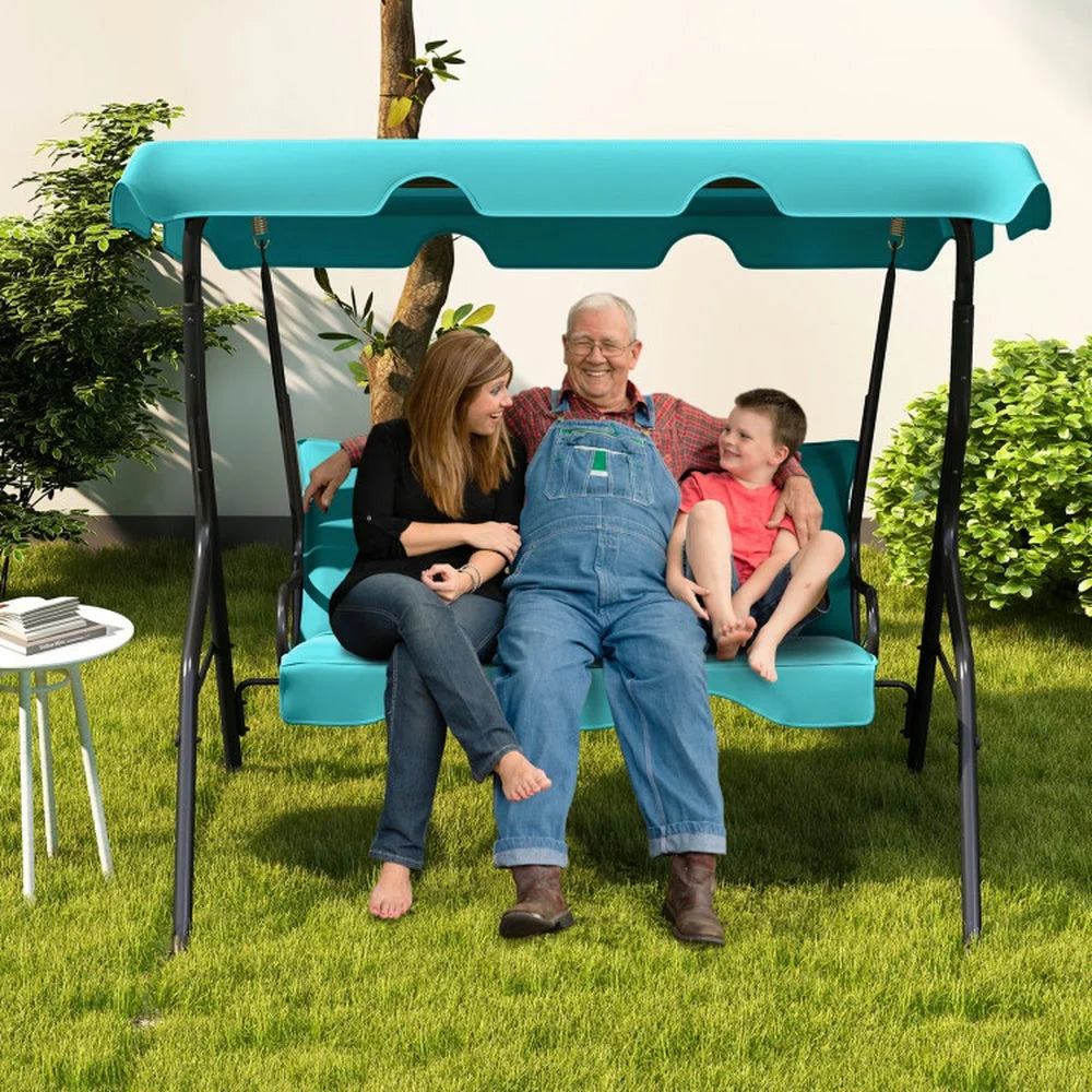 Spaco Outdoor Porch Swings,Hanging Porch Swings,3 Seat Outdoor Patio Canopy Swing with Cushioned Steel Frame-Blue