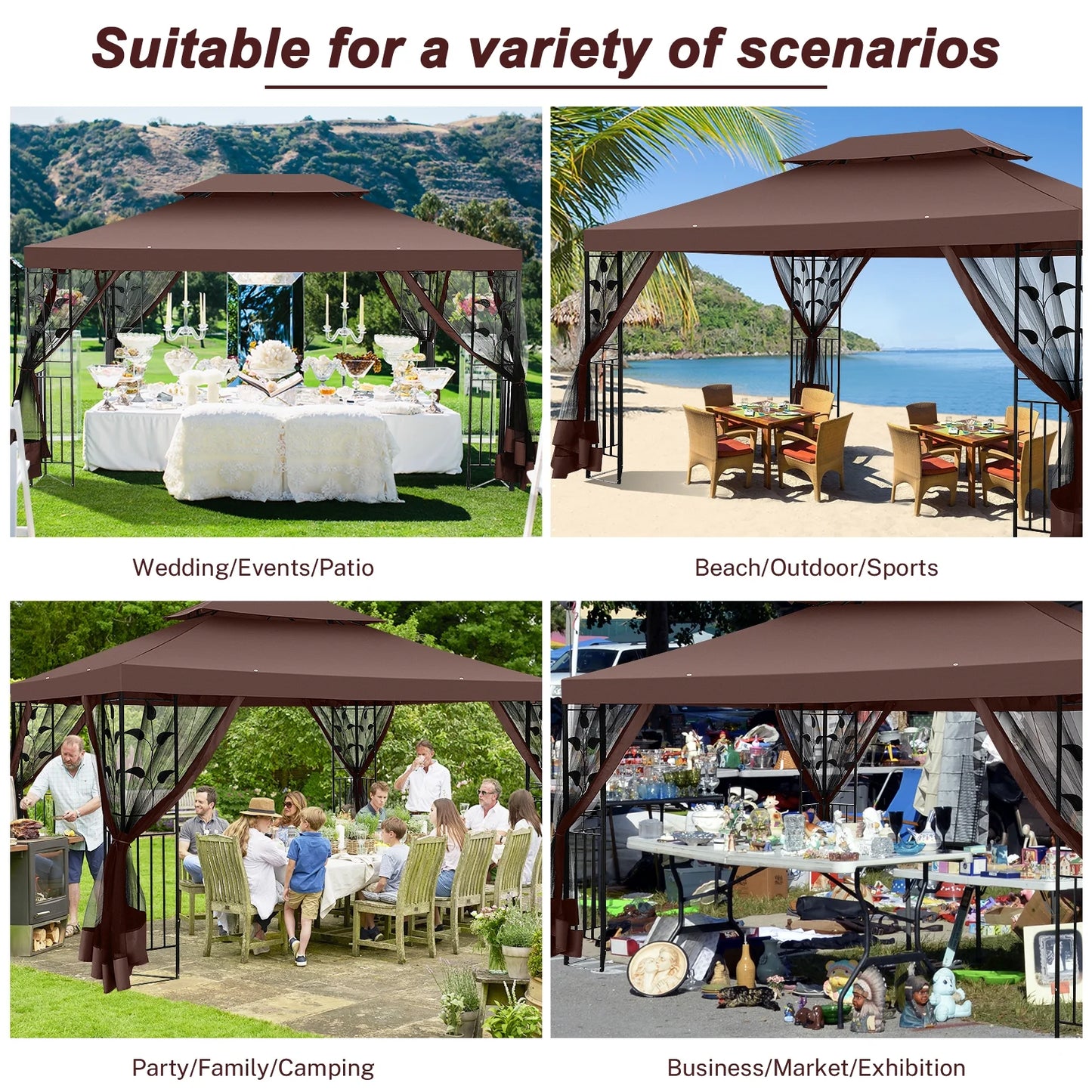 SANOPY 10'x13.3' Metal Patio Gazebo, Outdoor Gazebo Canopy Tent for Backyard with Mesh Curtains, Gazebos Shelter with Display Shelves, Steel Frame, Patio Covers for Tailgate