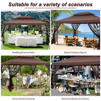 SANOPY 10'x13.3' Metal Patio Gazebo, Outdoor Gazebo Canopy Tent for Backyard with Mesh Curtains, Gazebos Shelter with Display Shelves, Steel Frame, Patio Covers for Tailgate