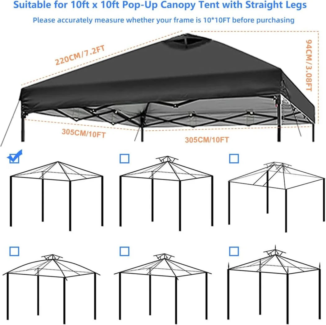 10x10 Canopy Replacement Top Cover,Pop Up Canopy Tent Top with Air Vent Ropes, Waterproof Sunshade Silver Coated Oxford Cloth for Garden Patio Picnic Camping (Silver-Coated White-Top only)