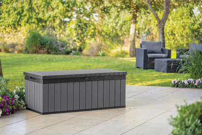 Keter Darwin 100 Gallon Large Resin Deck Box for Patio Outdoor Storage, Grey
