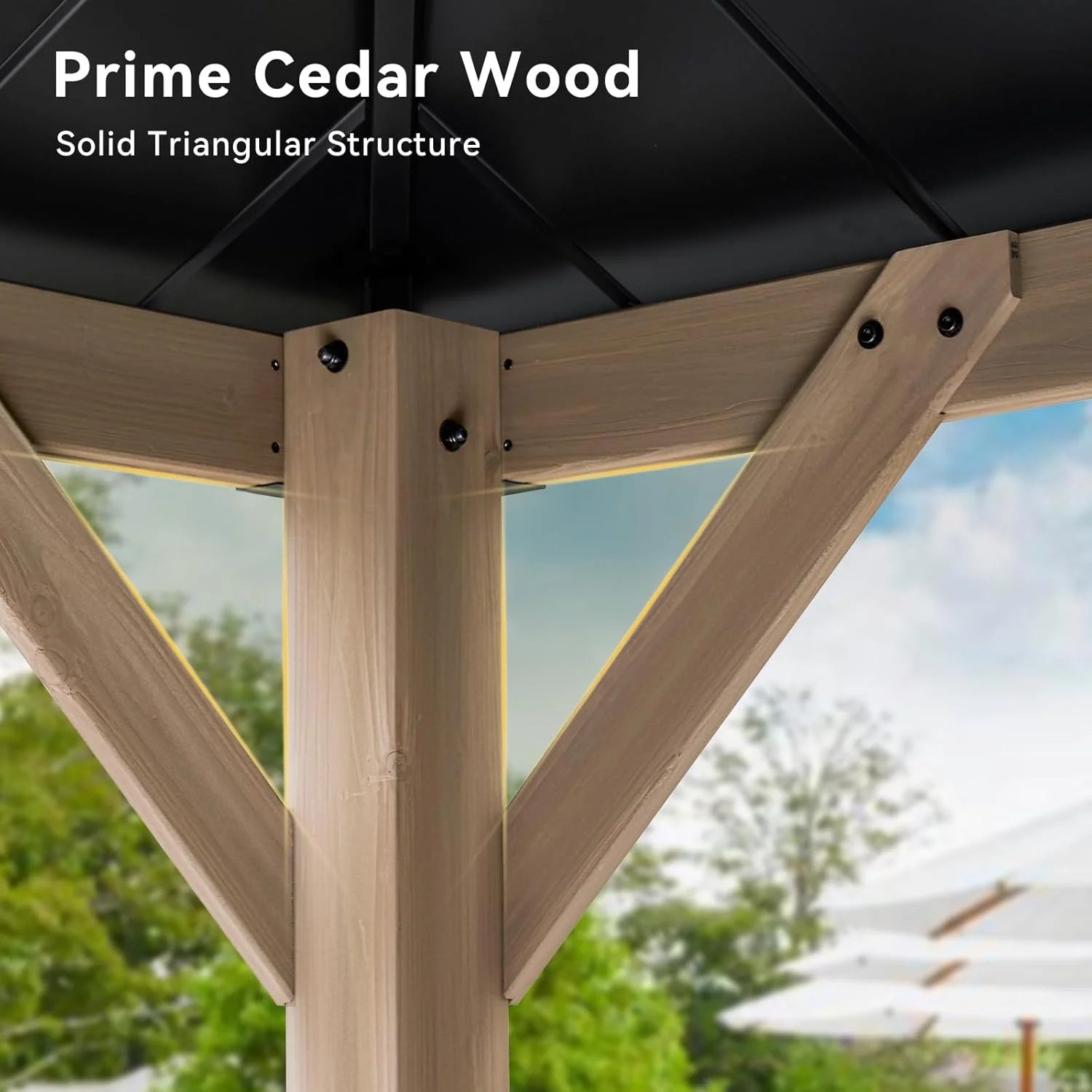 Aoxun 12' x 16' Outdoor Wood Gazebo, Hardtop Gazebo Permanent Wooden Pavilion with Galvanized Steel Double Roof, for Patio, Garden, Backyard, Cedar Wood