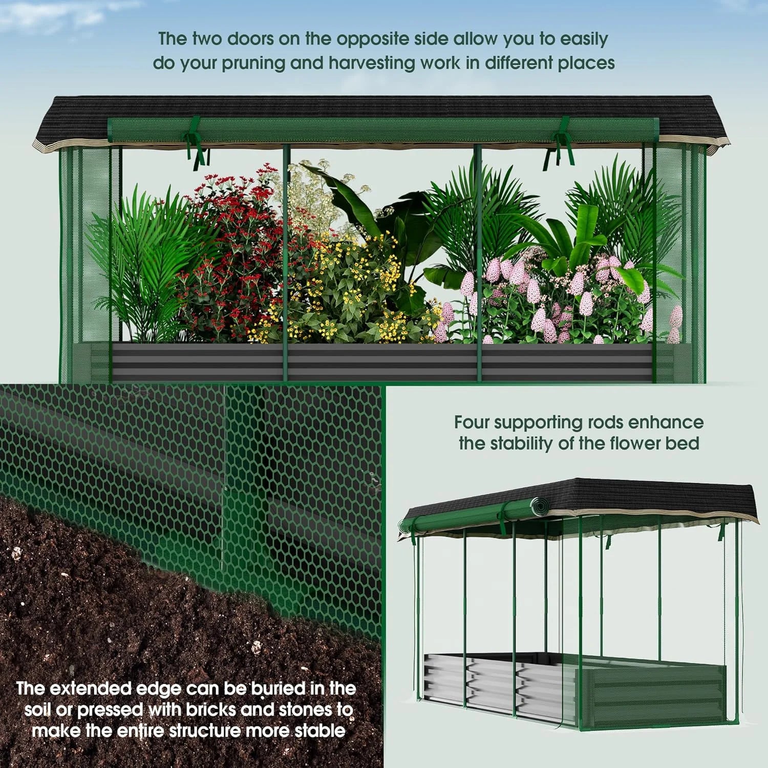 7.6' x 3.6' x 3.6' Galvanized Raised Garden Bed with Crop Cage, Plant Protection Tent with Zippered Doors, Sun Shade Cloth, Garden Netting for Vegetables, Fruit Cage for Patio, Yard, Lawn