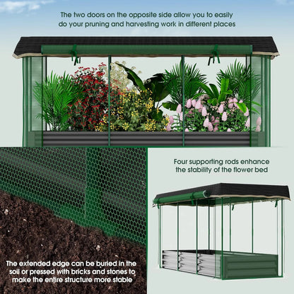 7.6' x 3.6' x 3.6' Galvanized Raised Garden Bed with Crop Cage, Plant Protection Tent with Zippered Doors, Sun Shade Cloth, Garden Netting for Vegetables, Fruit Cage for Patio, Yard, Lawn