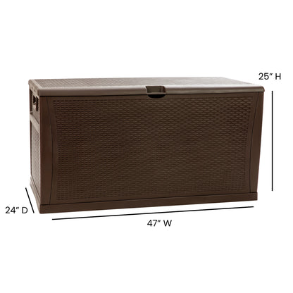 Merrick Lane Brown 120 Gallon Weather Resistant Outdoor Storage Box for Decks, Patios, Poolside and More