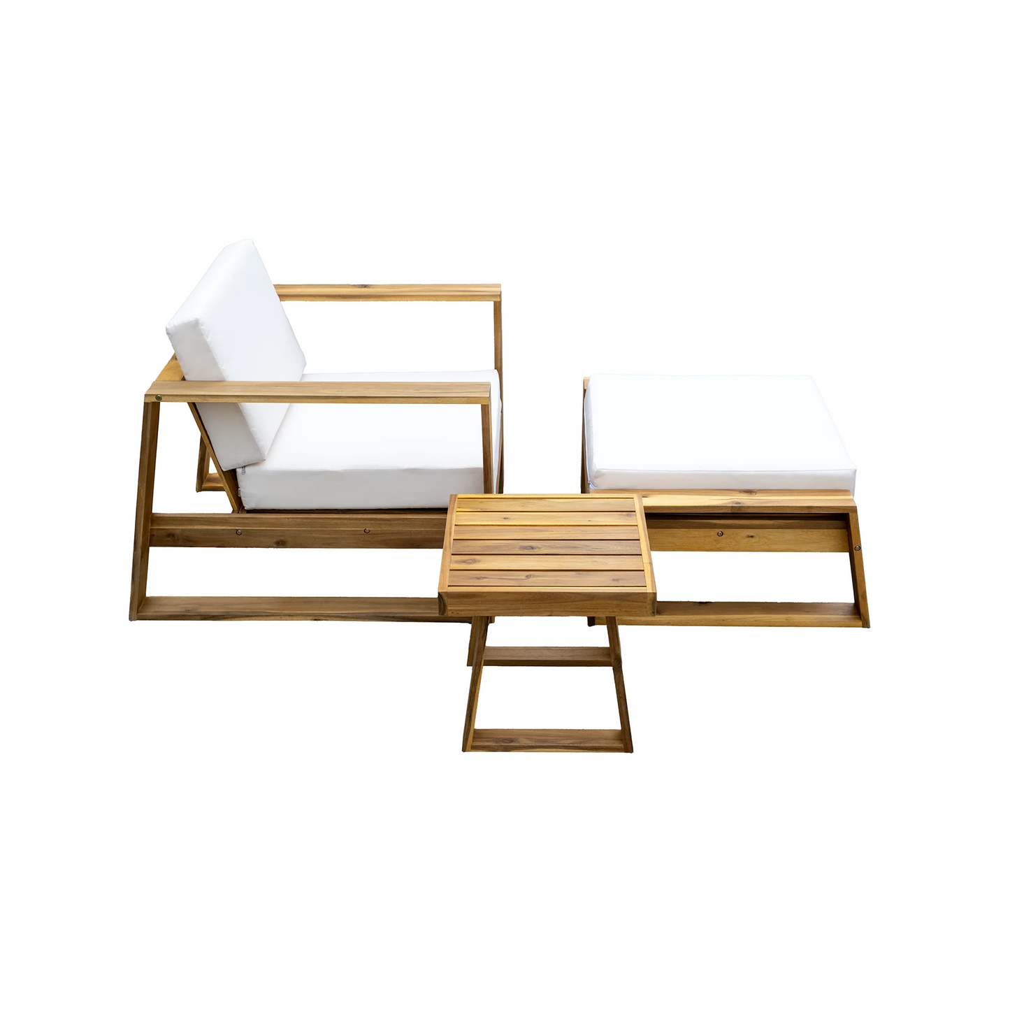 Harper & Bright Designs Wood Outdoor Lounge Chair & Ottoman Set, Modern Patio Seating Chaise with Solid Wood Frame & Water-Resistant for Backyard Poolside Garden, Natural+Beige