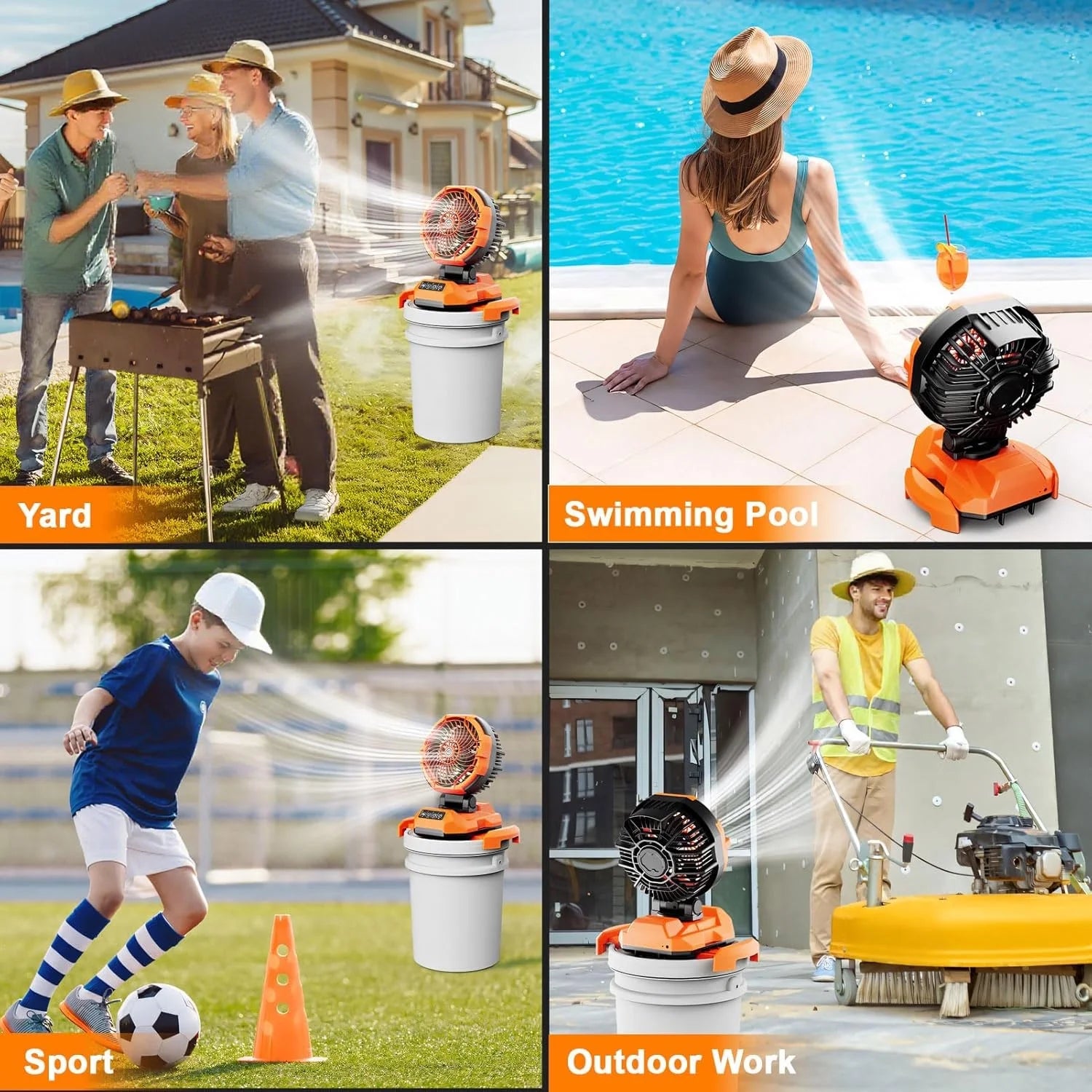 Portable Misting Fan - 30000mAh Battery Powered, 4-Speed Cooling Fan with Adjustable Spray, 120? Oscillation for Camping, Patio, Adjustable Base for 10-13in Water Tank(No Bucket Included)
