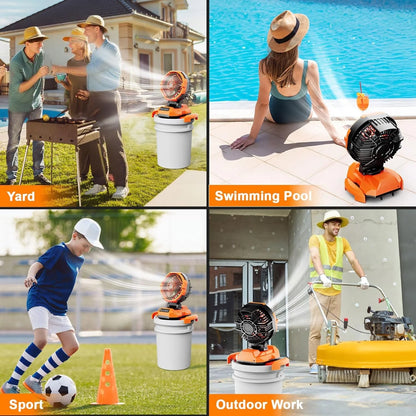 Portable Misting Fan - 30000mAh Battery Powered, 4-Speed Cooling Fan with Adjustable Spray, 120? Oscillation for Camping, Patio, Adjustable Base for 10-13in Water Tank(No Bucket Included)