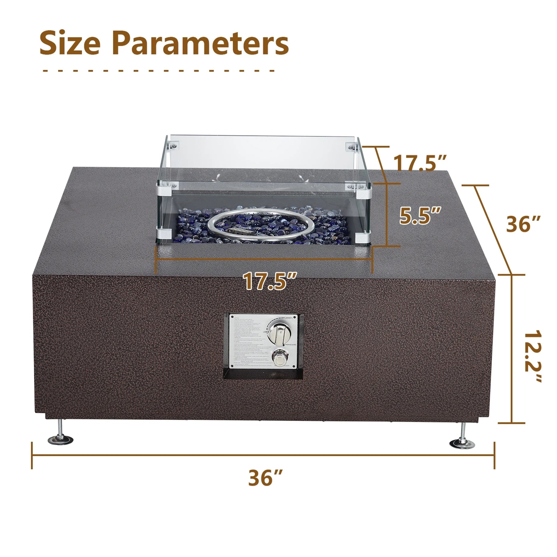 Adoolla 36" Outdoor Propane Fire Pit Table 50,000 BTU with Wind Guard & Rain Cover for Patio Garden