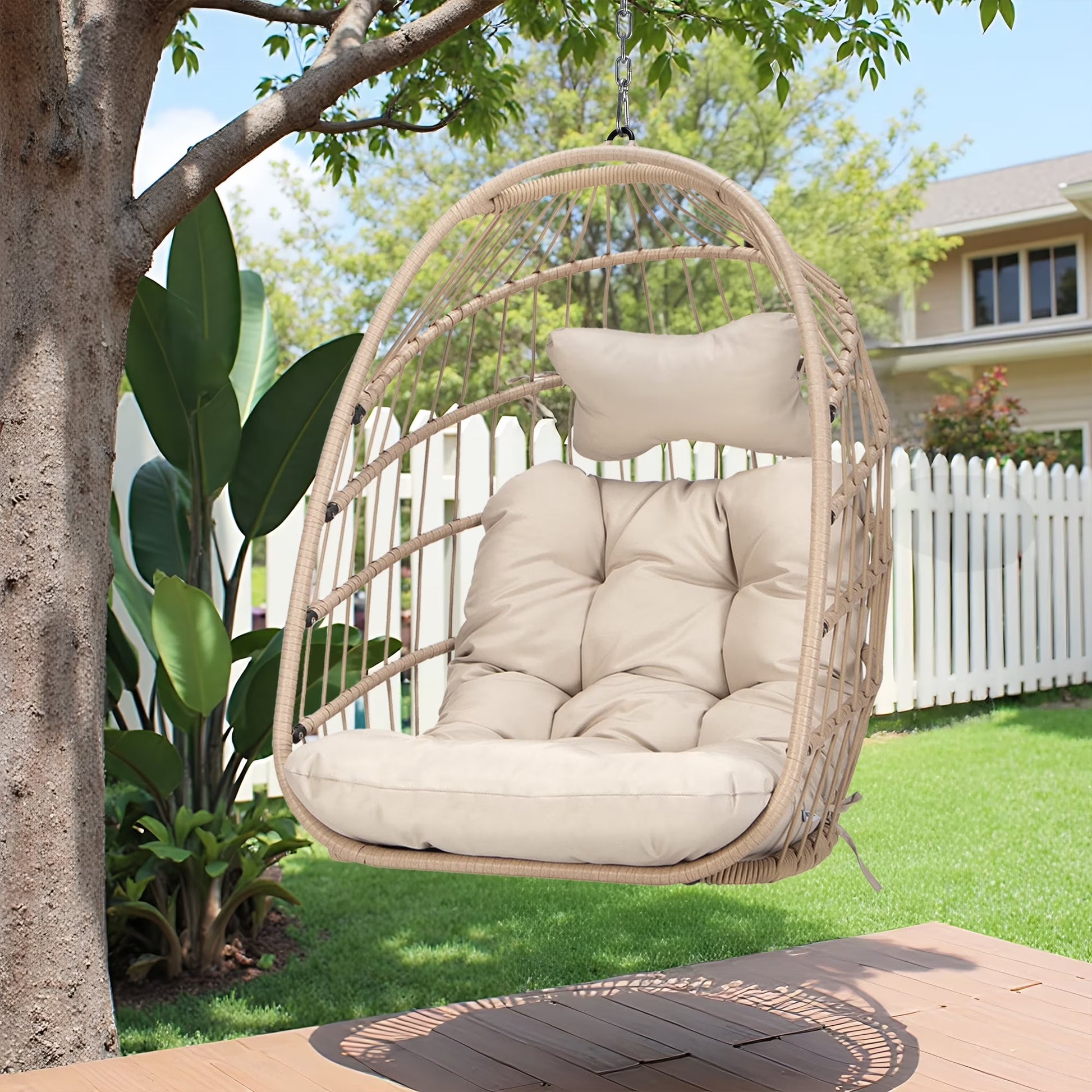 RADIATA Hanging Egg Chair Without Stand, Dark Gray Wicker Swing Egg Chair with Cushion, 350 lbs Capacity, Indoor Outdoor Ceiling or Tree Hanging Chair for Patio, Bedroom, Porch