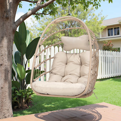 RADIATA Hanging Egg Chair Without Stand, Dark Gray Wicker Swing Egg Chair with Cushion, 350 lbs Capacity, Indoor Outdoor Ceiling or Tree Hanging Chair for Patio, Bedroom, Porch