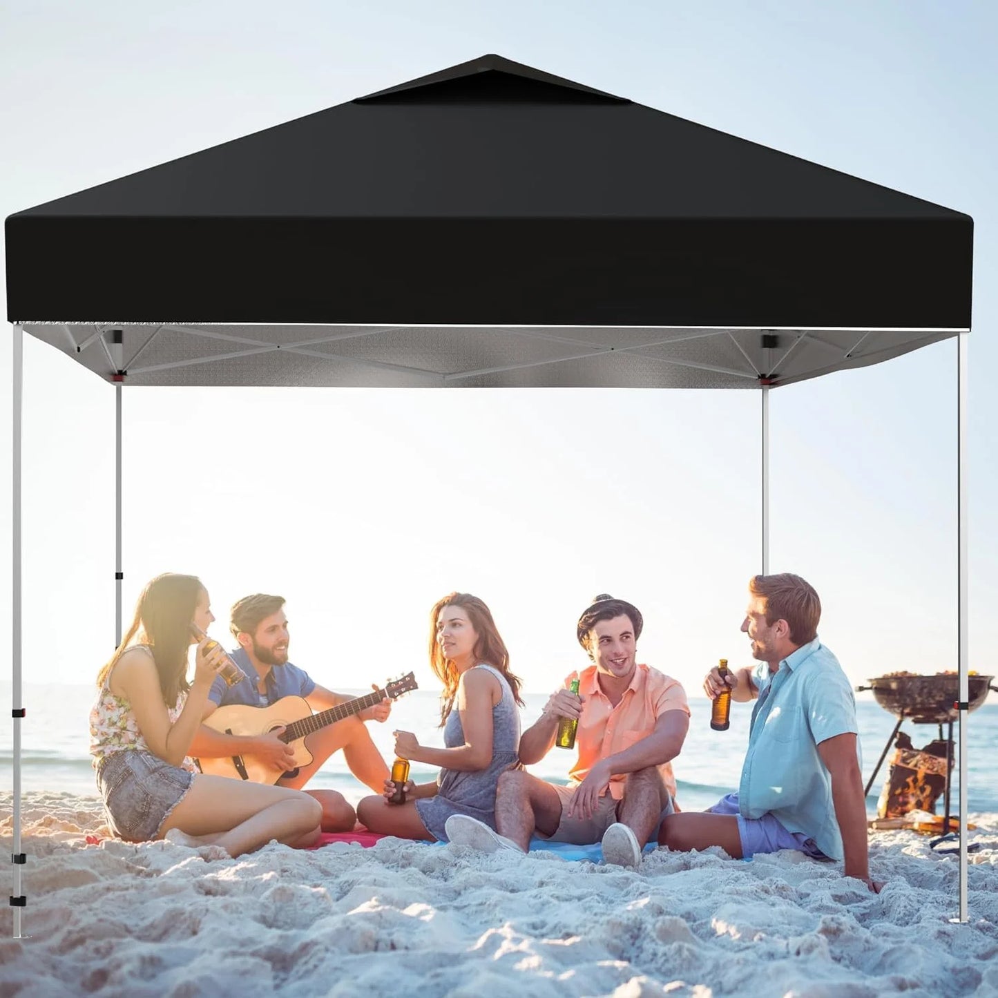 10x10ft Pop Up Canopy Tent with 1 Sidewall, Portable Instant Commercial Canopy Patio Tent with Vented Top Roller Bag 4 Sandbags 4 Ropes and 8 Tent Stakes