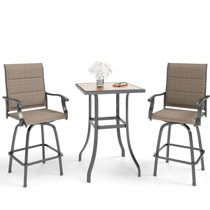Summit Living 3-Piece Outdoor Patio Bar Stool Bistro Set, 1 Metal Bar Table and 2 Padded Bar Stool, Black & Brown