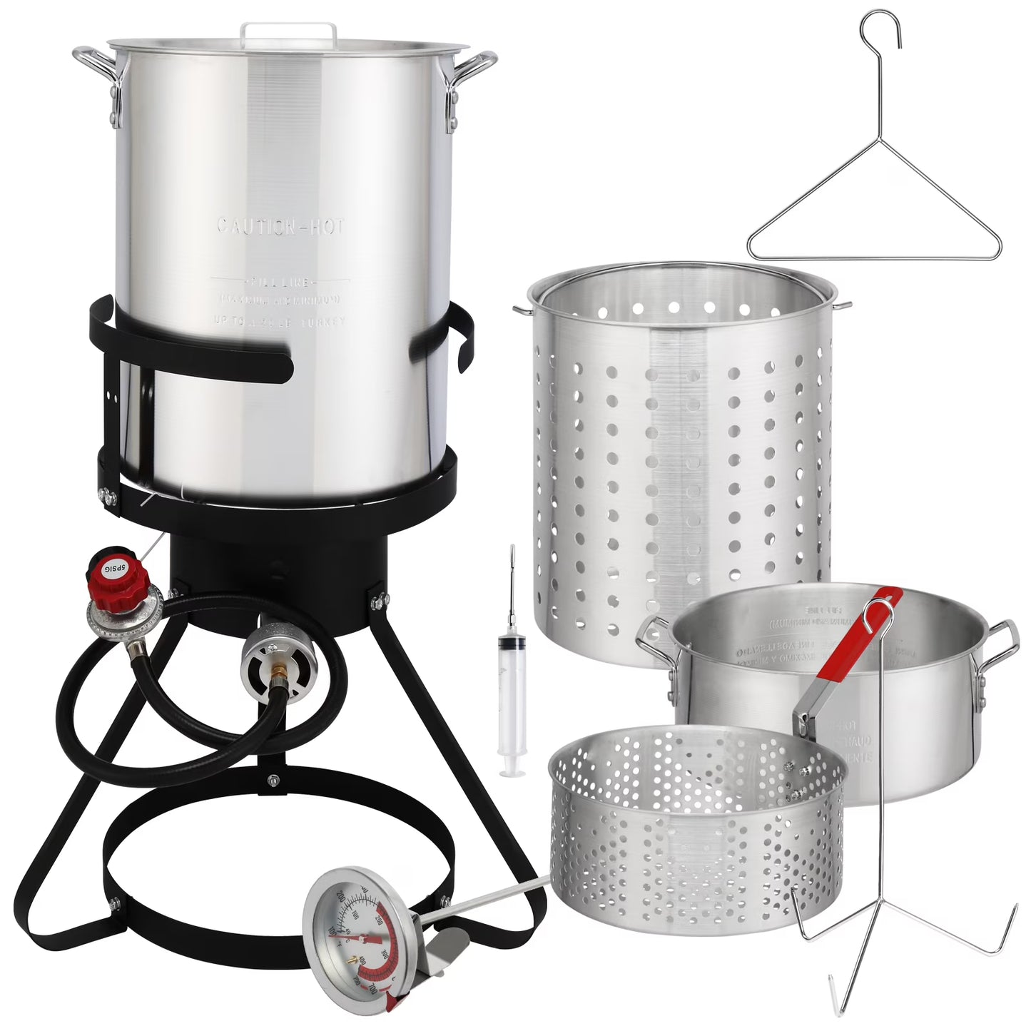 OverPatio 30qt Turkey Fryer Pot Boiler,Outdoor Aluminum Turkey Fryer with Injector Thermometer