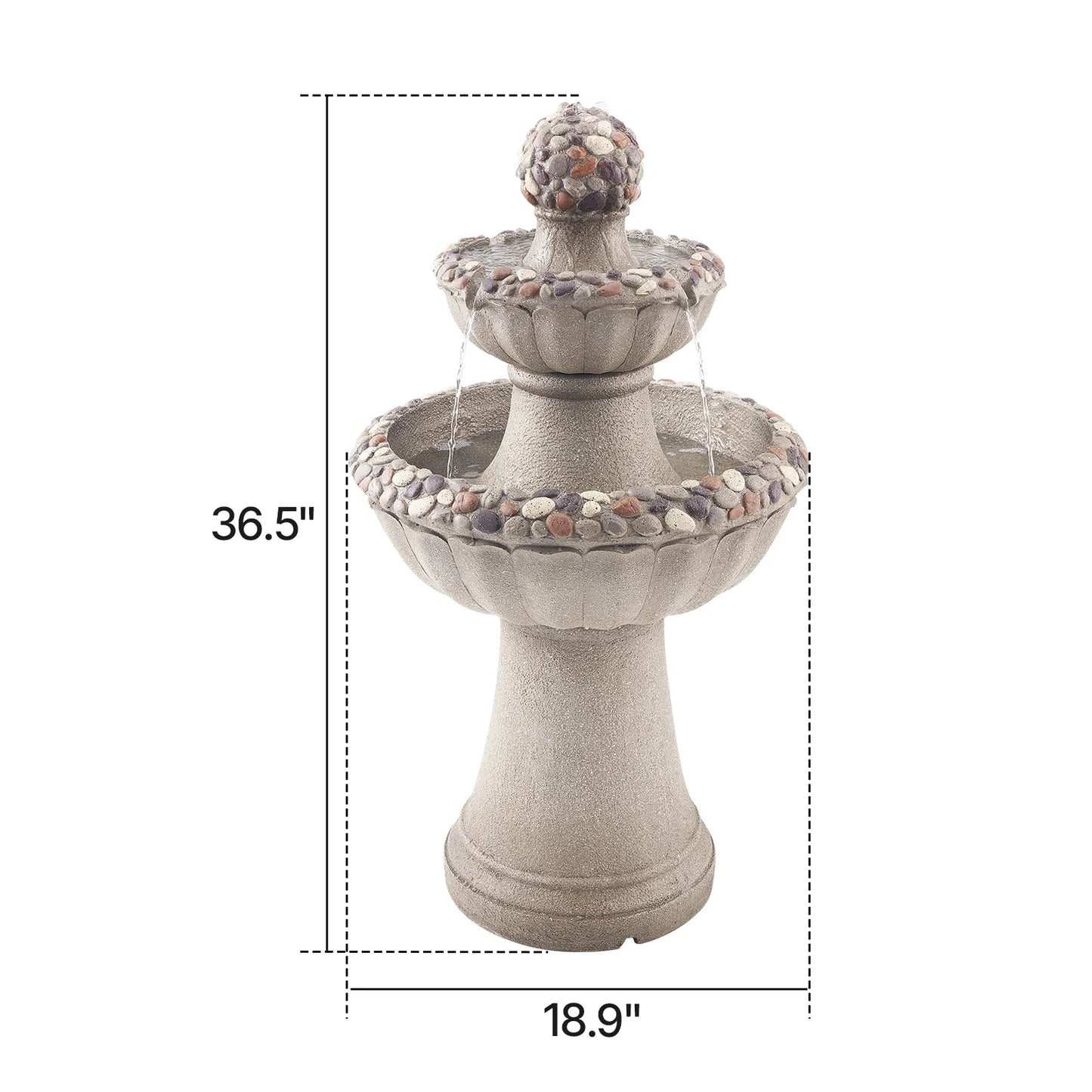 KFFKFF Outdoor Water Fountain, 36.5-Inch Tall 2-Tier Design with Rock-Style Base, Fiberglass and Resin Construction, Includes Pump, Ideal for Garden, Patio, Backyard, or Indoor Spaces