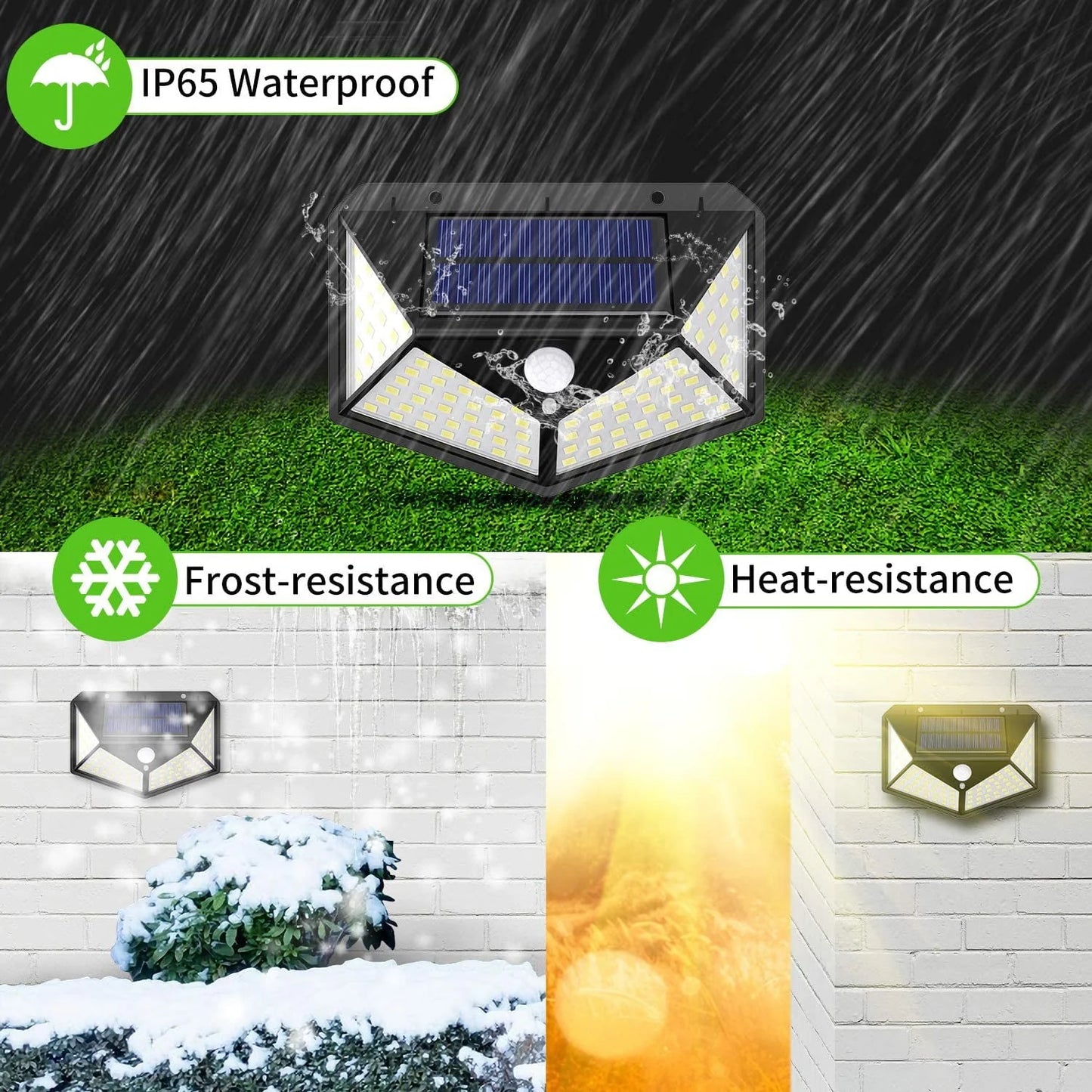Solar Lights Outdoor - Motion Sensor Security Lights 100LED, Uibetux IP65 Waterproof Solar Powered Wireless Fence Lights with 270 Wide Angle, 3 Lighting Mode for Wall Garden Patio Garage (6 Pack)