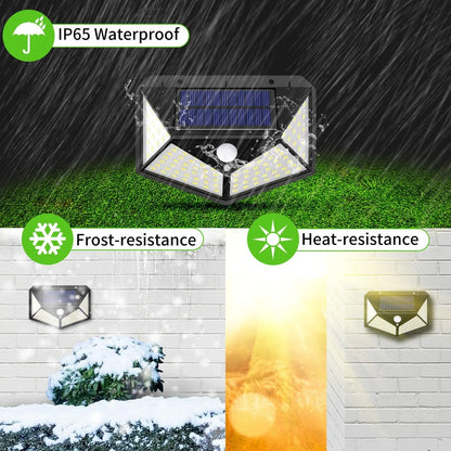 Solar Lights Outdoor - Motion Sensor Security Lights 100LED, Uibetux IP65 Waterproof Solar Powered Wireless Fence Lights with 270 Wide Angle, 3 Lighting Mode for Wall Garden Patio Garage (6 Pack)