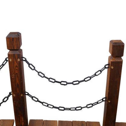 5 FT Wooden Garden Bridge, Stained Wood Arc Footbridge with Chain Railings, Outdoor Lawn Pond Bridge for Garden, Yard, Patio, Courtyard, Farm, Creek, Brown