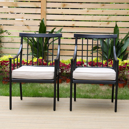 MF Studio 7-Piece Outdoor Dining Set Metal Patio Furniture with 6 PCS Cushioned Armchairs& 1 PC Rectangle Table, Black