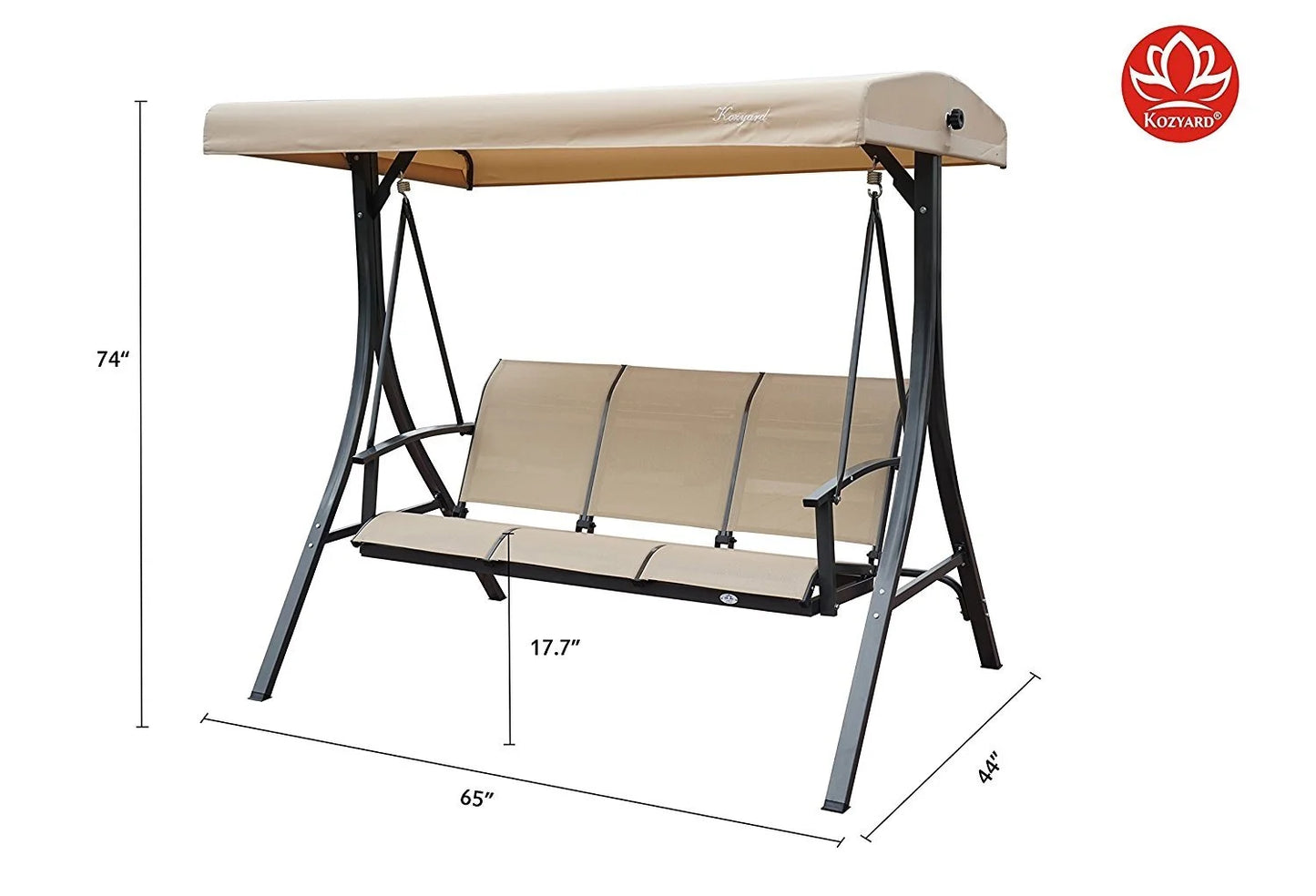 Kozyard Brenda Patio Swing with Coated Steel Frame (Beige, 3 Seat)