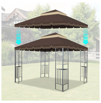 10x10 Ft Outdoor Patio Gazebo Replacement Canopy,Double Tiered Gazebo Tent Roof Top Cover Only Greatwall border(Frame Not Include)-BROWN