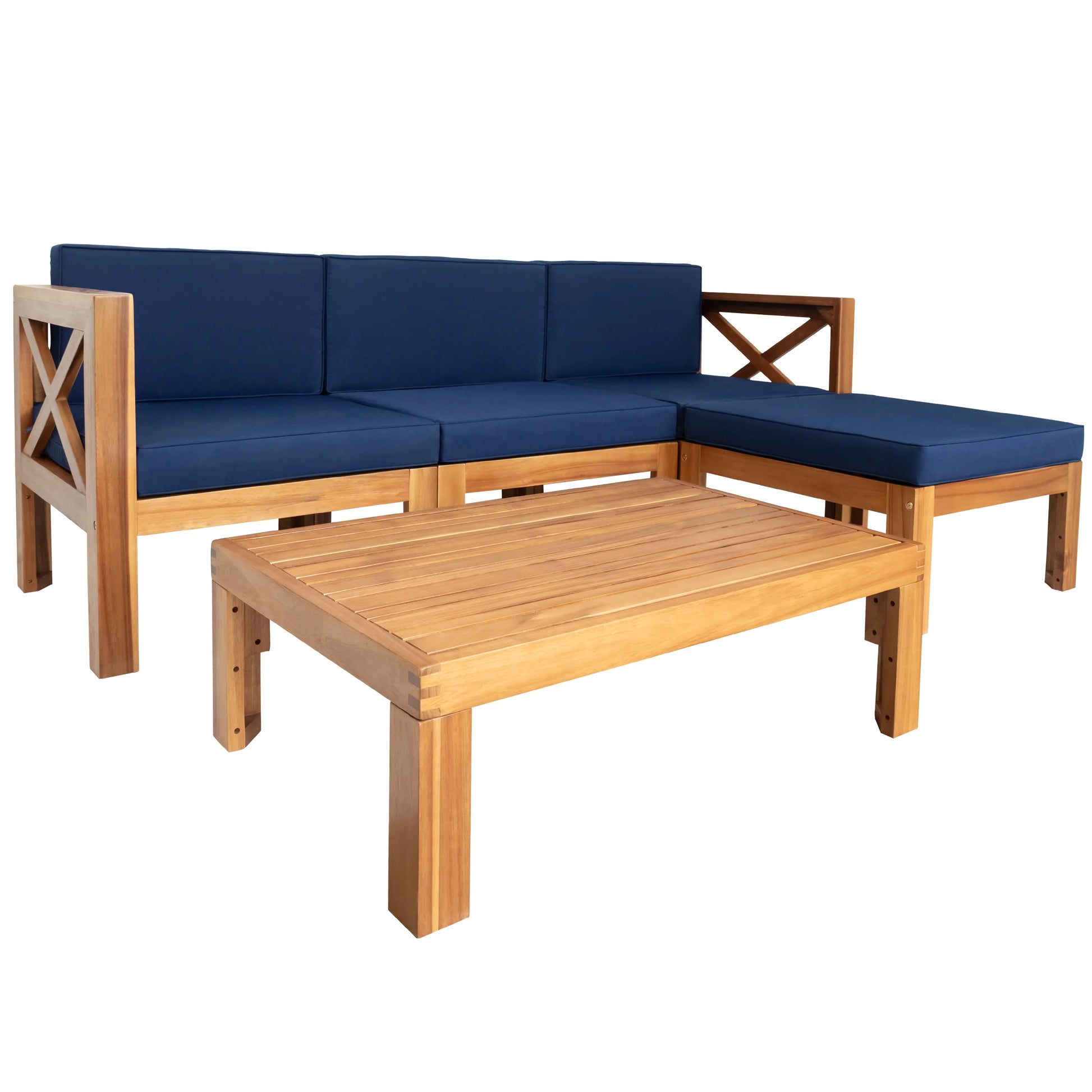 Harper & Bright Designs Outdoor Wooden Seating Group with Table, Patio Conversation Sectional Sofa Set with Waterproof Cushions for Backyard Poolside, Natural