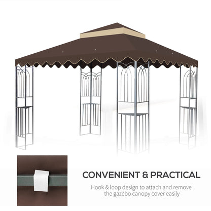 10x10 Ft Replacement Gazebo Canopy, Double Tiered Outdoor Patio Tent Roof Cover with Wavy Border, UV Protection & Water Repellent Polyester Fabric, Khaki (Frame Not Included)