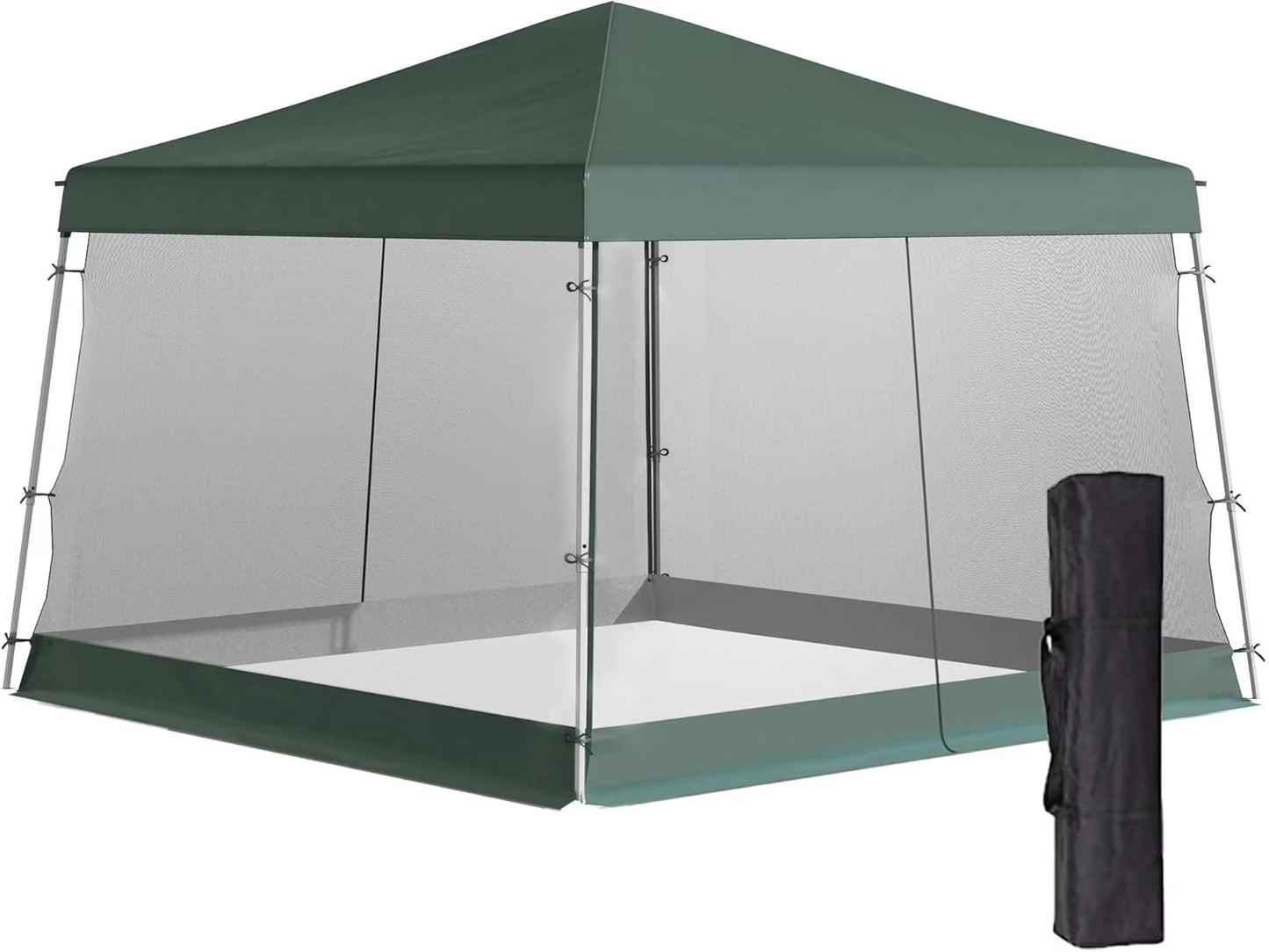 Slant Leg Pop Up Canopy Tent with Netting and Carry Bag, Instant Sun Shelter, Tents for Parties, Height Adjustable, for Outdoor, Garden, Patio, (11.5'x11.5' Base/10'x10' Top), Green