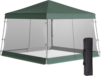 Slant Leg Pop Up Canopy Tent with Netting and Carry Bag, Instant Sun Shelter, Tents for Parties, Height Adjustable, for Outdoor, Garden, Patio, (11.5'x11.5' Base/10'x10' Top), Green
