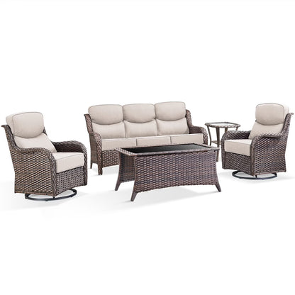 Bellefurn Luxury Outdoor Patio Furniture Set,Swivel Rocker Patio Chairs with 6-inch Thick Cushion,Patio Sofa and Glass Coffee Table,Outdoor Conversation Set for Porch, Deck, Yard