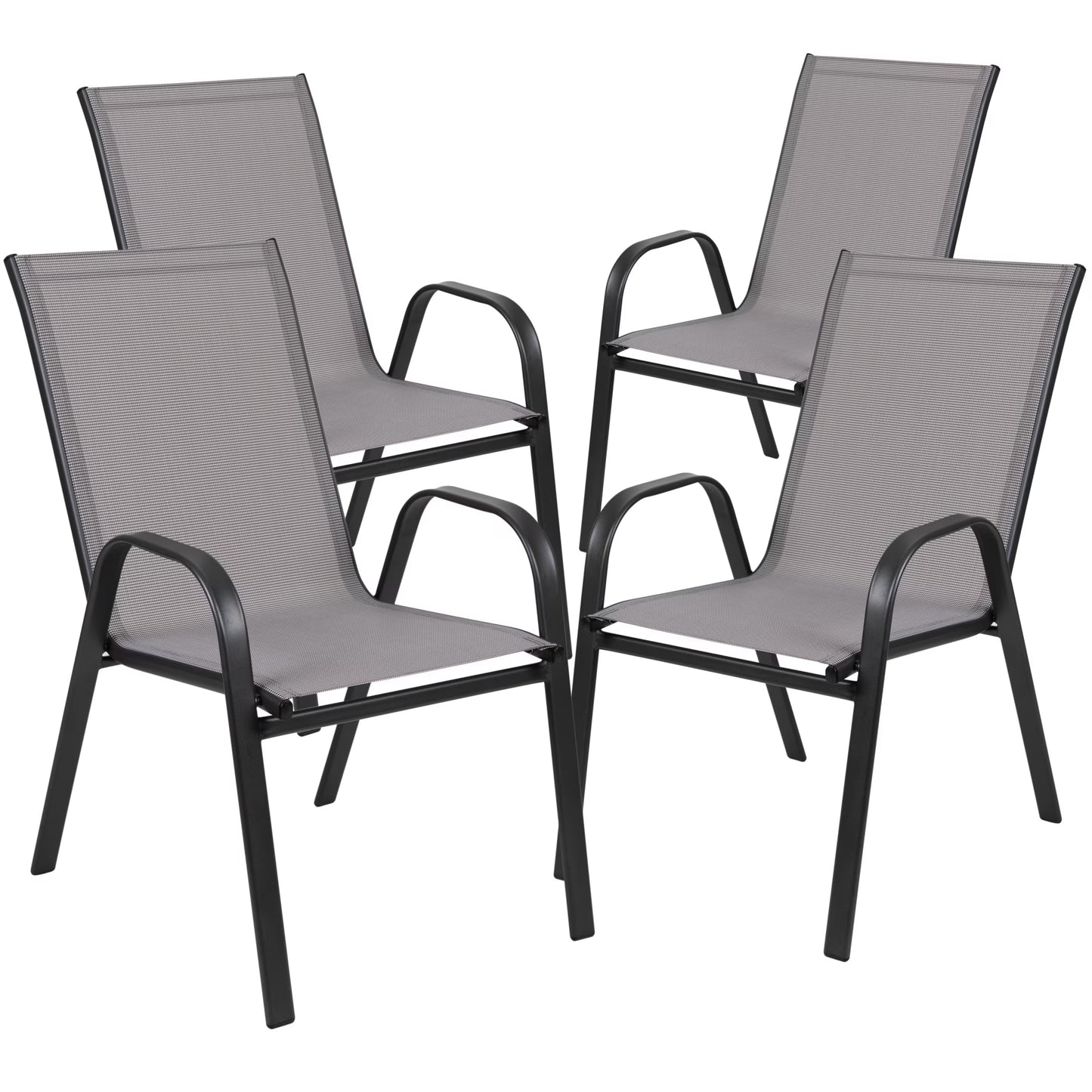 Flash Furniture Flash Furniture Brazos Series Outdoor Stackable Patio Chairs for Adults, Set of 4, Black