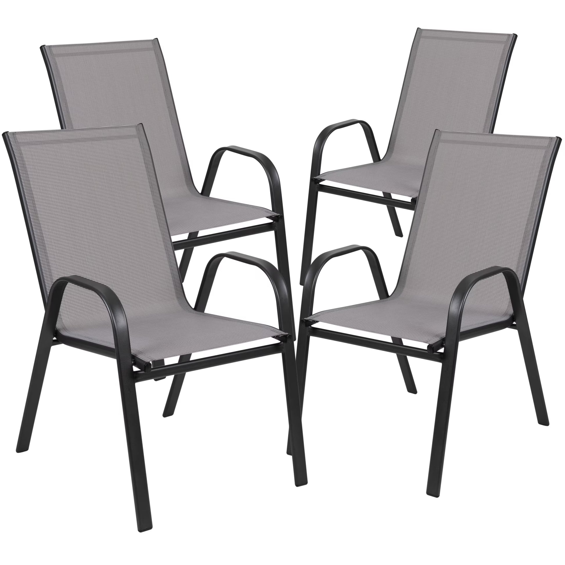 Flash Furniture Flash Furniture Brazos Series Outdoor Stackable Patio Chairs for Adults, Set of 4, Black