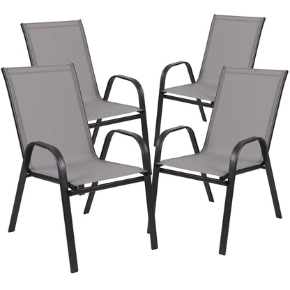 Flash Furniture Flash Furniture Brazos Series Outdoor Stackable Patio Chairs for Adults, Set of 4, Black
