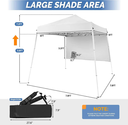 YUONAO 6x6 ft Pop Up Canopy Tent with Sidewall and Backpack, Slant Leg Portable Gazebo for Patio, Backyard, Camping & Outdoor Events, Easy Setup Shelter (Pink)