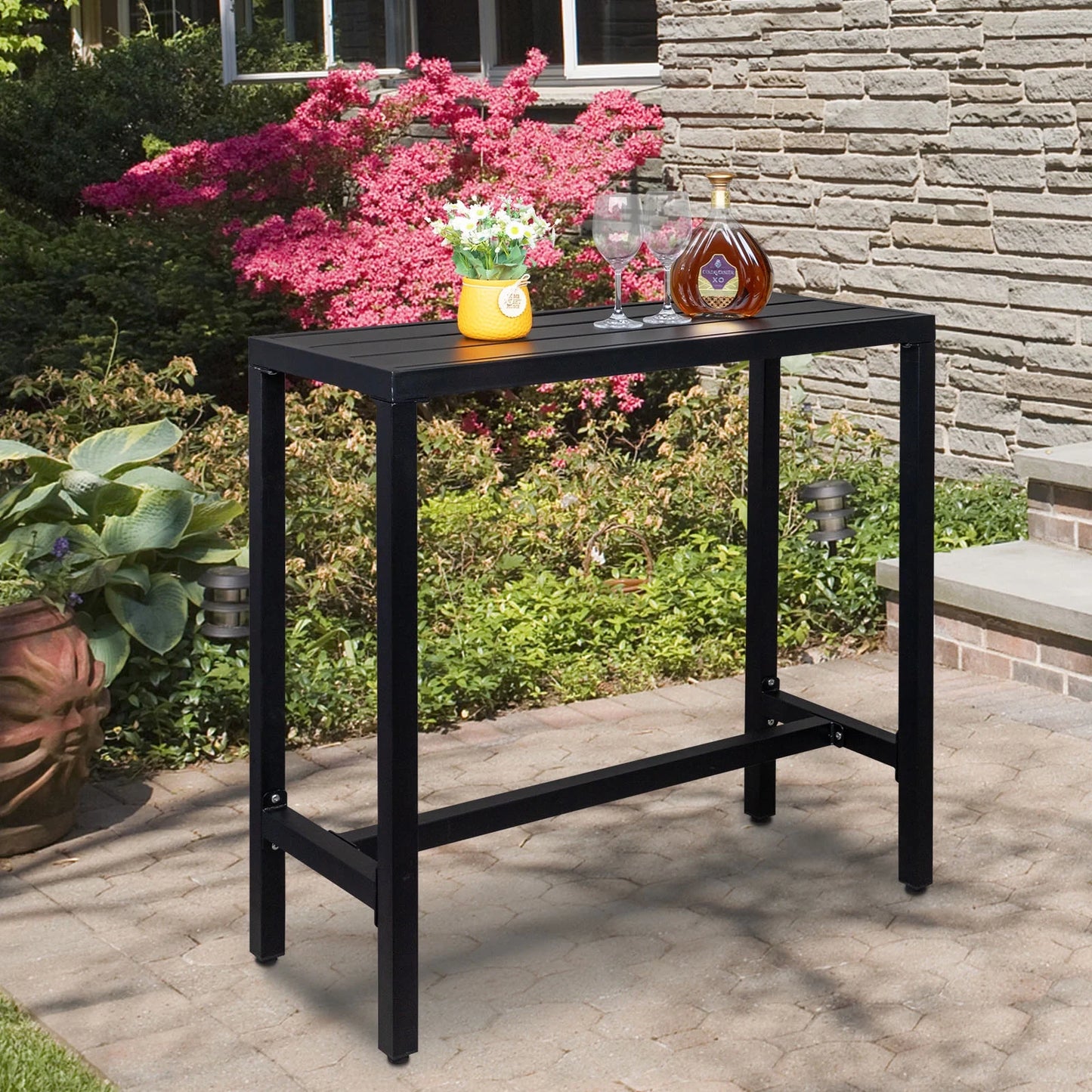 UBesGoo Outdoor Iron Bar Table, 40'' Rectangle Patio Counter Height Console Table, Metal Console Table for Grill, Black
