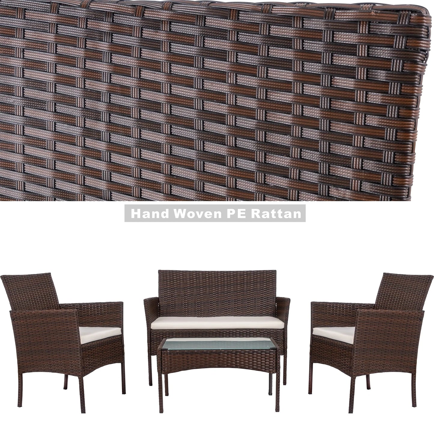 Walsunny 4 Pieces Outdoor Patio Furniture Brown Sets Rattan Chair Wicker Set