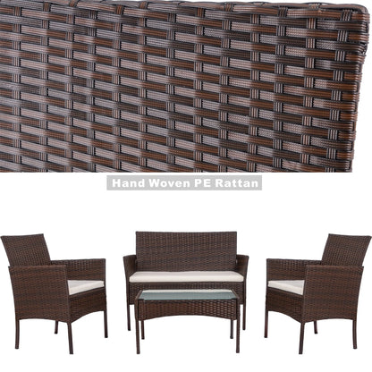 Walsunny 4 Pieces Outdoor Patio Furniture Brown Sets Rattan Chair Wicker Set