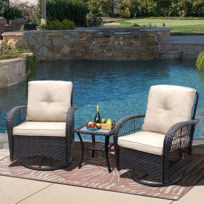 ATR ART to REAL Patio Swivel Wicker Chairs,Rattan Rocker Chairs with Side Table,Khaki