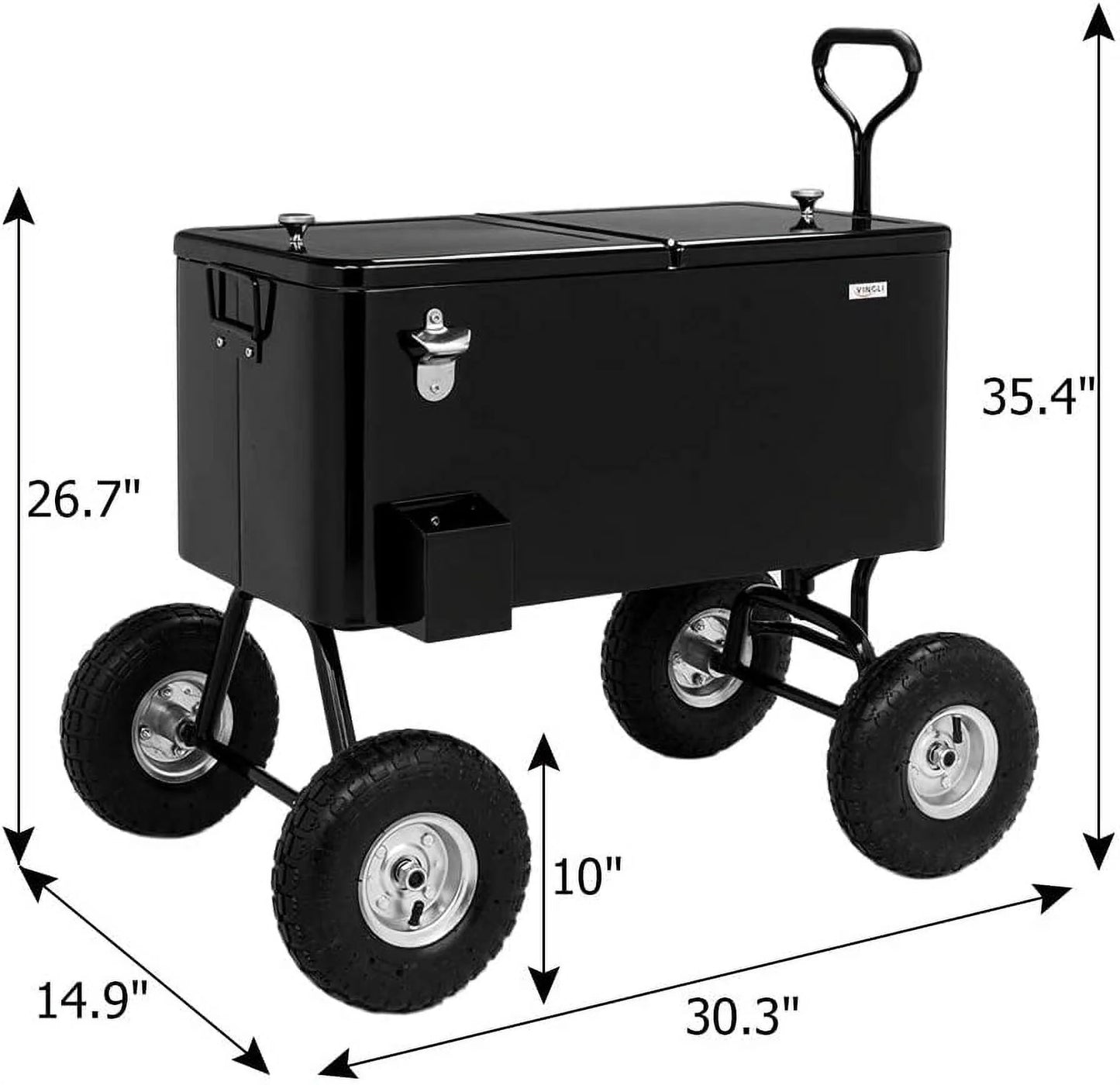 VINGLI 80qt. Wagon Rolling Cooler Ice Chest w/Long Handle and 10" Wheels, Patio Cooler, Outdoor Park Cart on Wheels