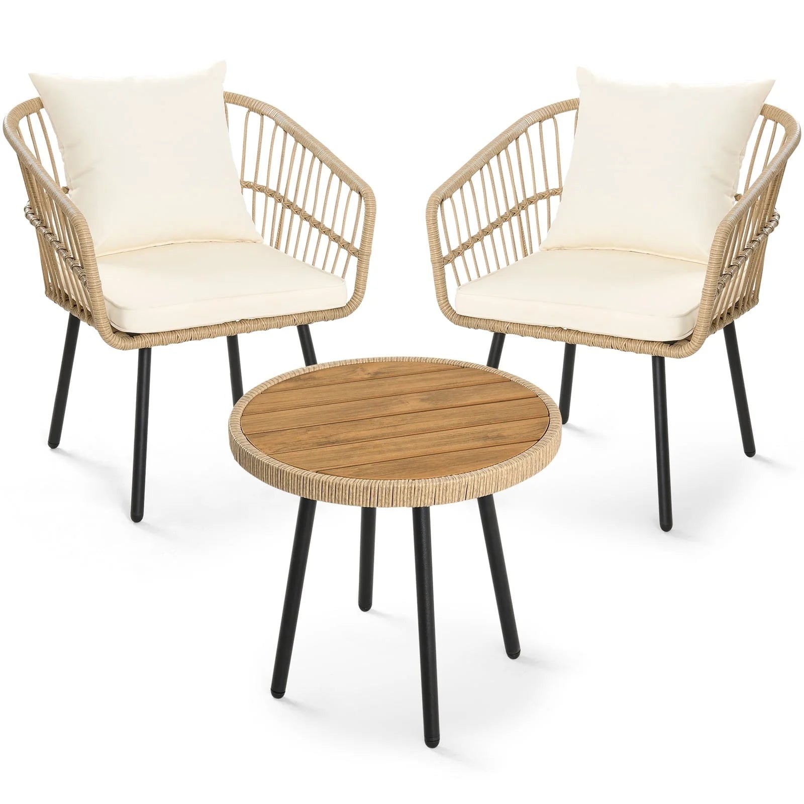 DEXTRUS 3-Piece Outdoor Patio Furniture Wicker Bistro Set with Soft Cushions