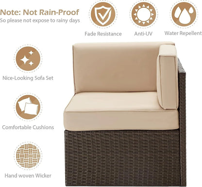 YODOLLA 7-Piece Outdoor Furniture Set, Rattan Wicker Sectional Sofa Couch Patio Conversation Set with Table In Beige