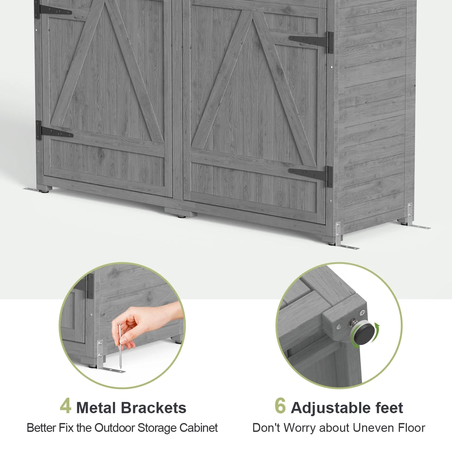 Aiho 55 in. Wide Outdoor Storage Shed with Lockable Double Doors - Weather-Resistant Garden Shed for Patio, Backyard & Lawn, Gray