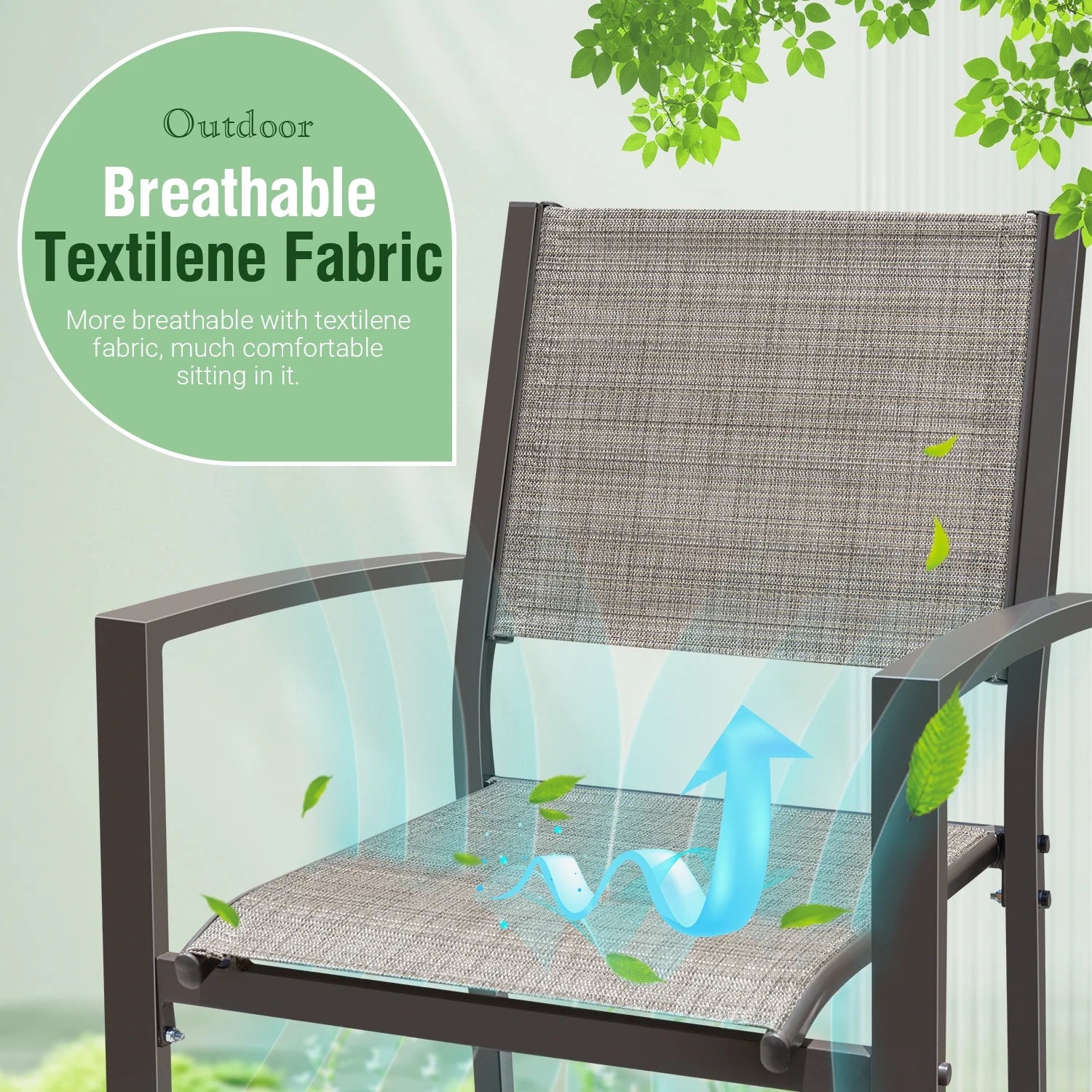 Devoko 7 Pieces Outdoor Dining Set ,Patio Conversation Set Outdoor Furniture Set 6 Stackable Textilene Armchairs with Rectangular Table, Light Gray