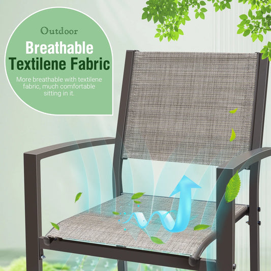Devoko 7 Pieces Outdoor Dining Set ,Patio Conversation Set Outdoor Furniture Set 6 Stackable Textilene Armchairs with Rectangular Table, Light Gray